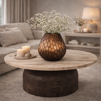 PTMD Salontafel Liora Bruin mangohout met marmeren blad