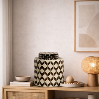 Light en Living Vaas deco Ø16x16 cm OLITE bamboo creme + donkerbruin