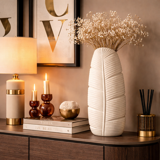 Light en Living Vaas  Deco 19x11x46,5 cm LOU keramiek mat creme