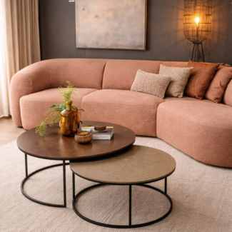 WoonMax Salontafel Harlow set van 2 - lamulux geborsteld gehamerd koper