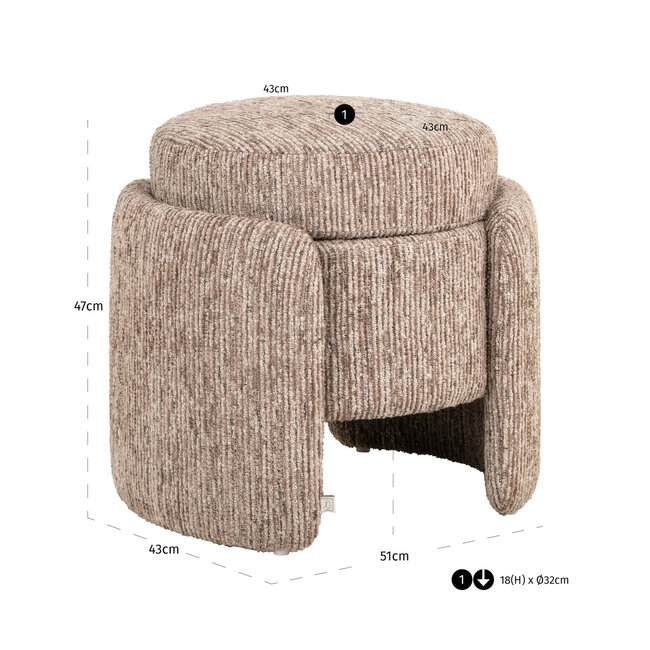 Richmond Interiors  Poef & Voetenbank Cupid Mocca met opbergruimte