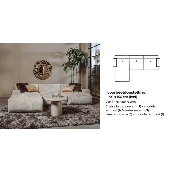 Tower Living Redford loungebank - 3 kleuren - loungegedeelte met 2 rechte elementen en 2 armleuningen