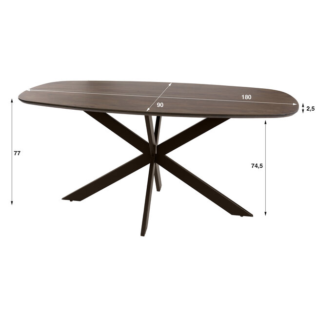 WoonStijl Eetkamertafel 180 Arhus solid bruin