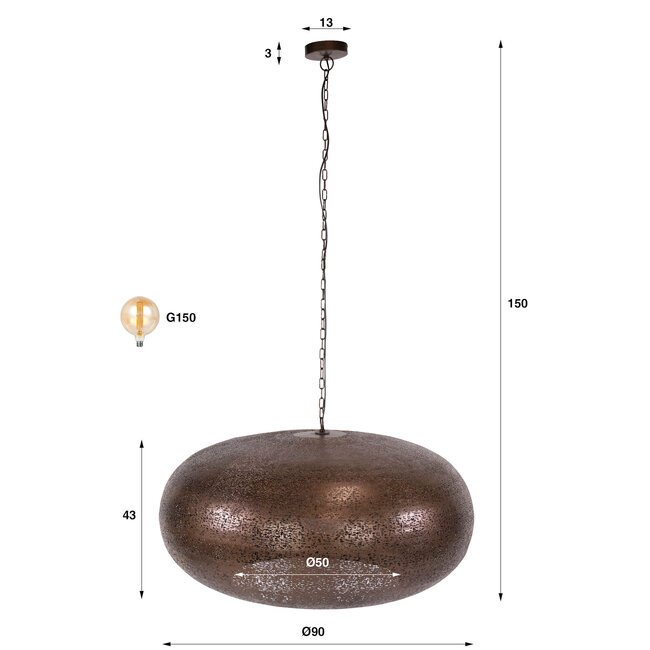 WoonStijl Hanglamp Cielo Ø90cm Antiek koper