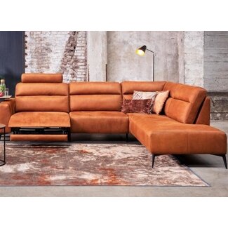 WoonMax Bank Liberty  A2Z - Cabrio cognac met contrast stiksel - Chaise Longue arm links -3 zits met arm rechts +2x losse hoofdsteun