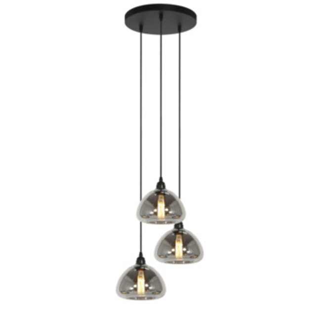 Light en Living Hanglamp Kai 3-lichts smoke glas Ø30x19 cm
