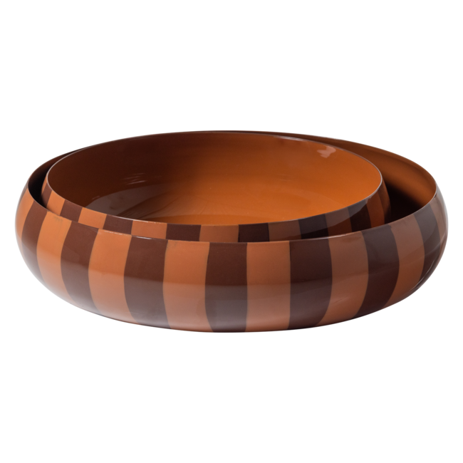 Woood Elda Schalen Metaal Hoogglans Strepen Bruin/Roze - Set Van 2