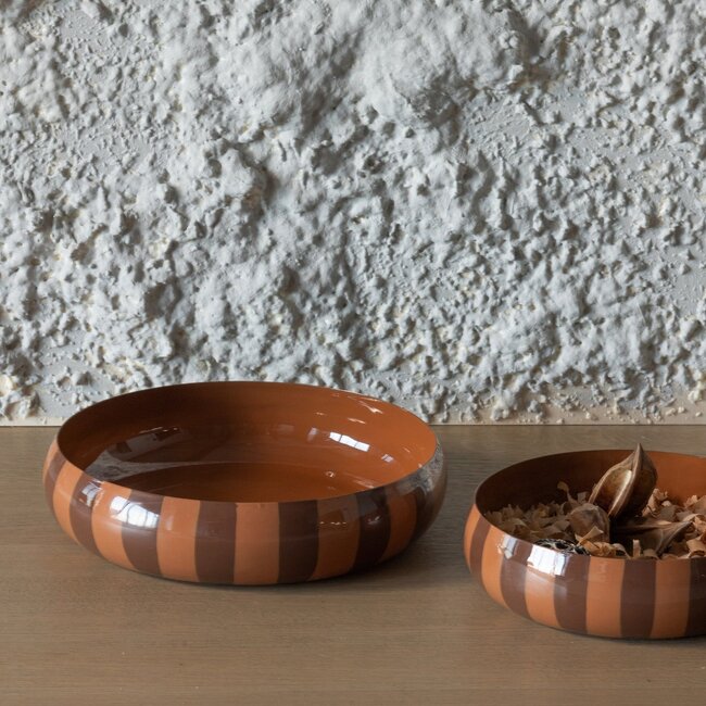 Woood Elda Schalen Metaal Hoogglans Strepen Bruin/Roze - Set Van 2