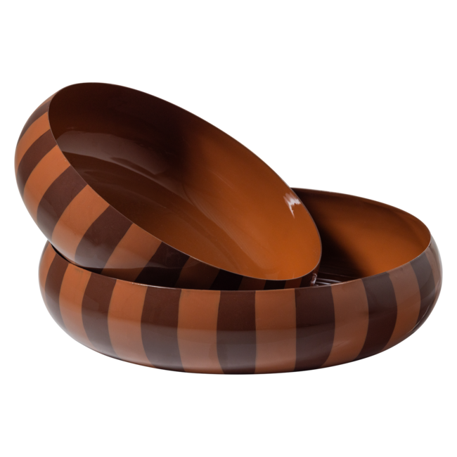 Woood Elda Schalen Metaal Hoogglans Strepen Bruin/Roze - Set Van 2
