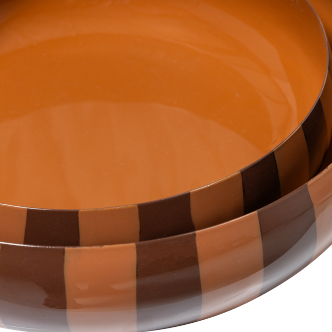 Woood Elda Schalen Metaal Hoogglans Strepen Bruin/Roze - Set Van 2