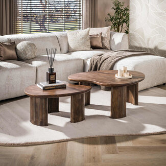 WoonStijl Salontafel Central set van 2 acacia bruin