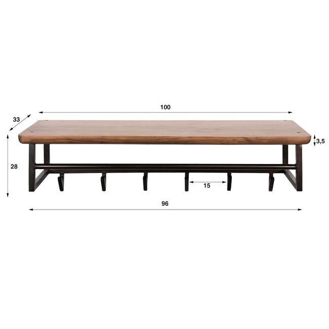 WoonStijl Kapstok Edge Curve 6 haken acacia bruin