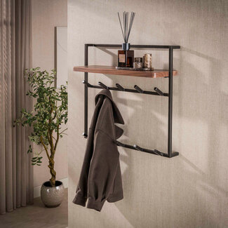 WoonStijl Kapstok Air Solid hoog 2x6 haken acacia bruin