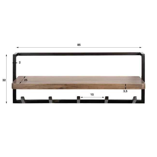 WoonStijl Kapstok Air Solid 6 haken acacia bruin