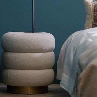 Light en Living Poef Ø40x45 cm KIMI teddy wit+goud