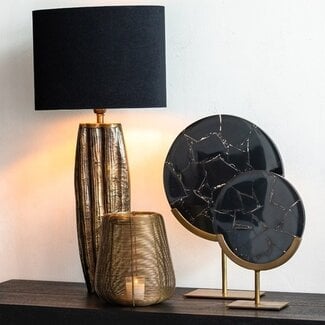 Light en Living Ornament op voet 25x10x35 cm GOUYA  zwart agaat+antiek brons