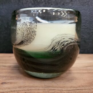 Light en Living Pot met kaars 9x9x9 cm OASIS glas groen  zwart