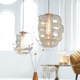 Light en Living Hanglamp MISTY goud+glas  amber goud - 2 maten