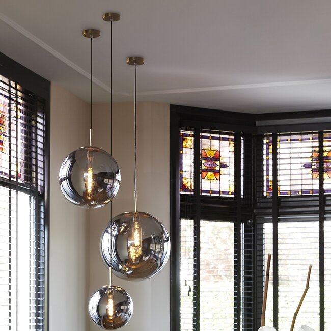 Light en Living Hanglamp MEDINA antiek  brons+glas smoke 2 maten