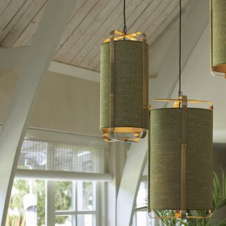 Light en Living Hanglamp Ø42x70 cm SENDAI groen+bamboe naturel