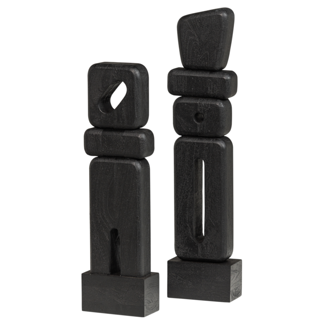 Woood Ornamenten Elon Sculptuur hout zwart - set van 2