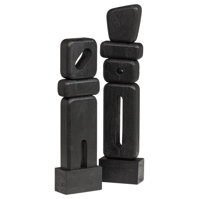 Woood Ornamenten Elon Sculptuur hout zwart - set van 2