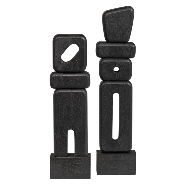 Woood Ornamenten Elon Sculptuur hout zwart - set van 2