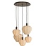 Light en Living Hanglamp 5L Ø76x140 cm HUXI houtprint donkerbruin + linnen crème