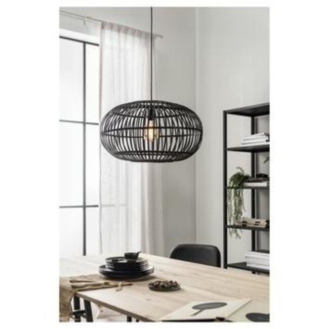 Light en Living Hanglamp Indy bamboe zwart Ø55 cm