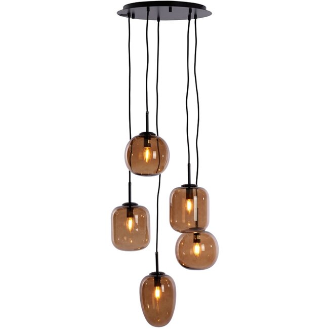 Light en Living Hanglamp Mezza Glas, 5-lamps - Bruin