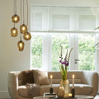 Light en Living Hanglamp Mezza Glas, 5-lamps - Bruin