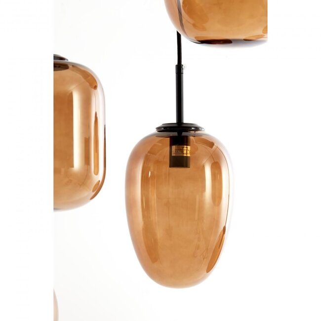 Light en Living Hanglamp Mezza Glas, 5-lamps - Bruin