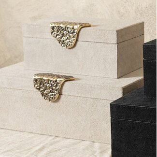 PTMD Opbergbox Hazael Beige suede set van 2 druppel