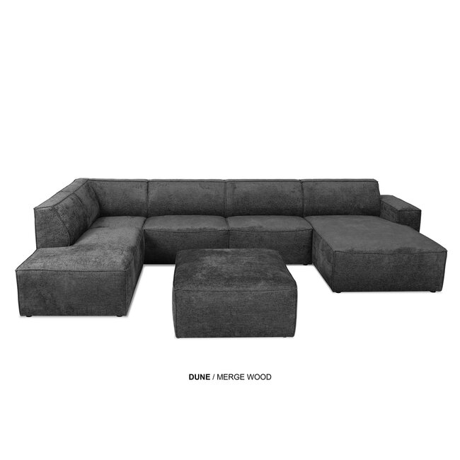 WoonMax Elementenbank Dune - Movie Ivory 101 -  Arm links90 cm - tussenelement 75 cm - Arm rechts 90 cm - hocker 90x90