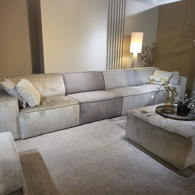 WoonMax Elementenbank Dune - Movie Ivory 101 -  Arm links90 cm - tussenelement 75 cm - Arm rechts 90 cm - hocker 90x90