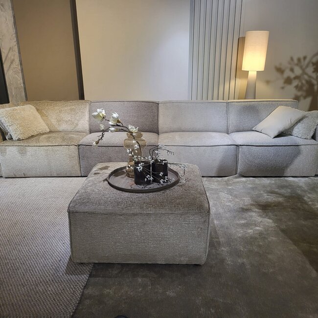 WoonMax Elementenbank Dune - Movie Ivory 101 -  Arm links90 cm - tussenelement 75 cm - Arm rechts 90 cm - hocker 90x90
