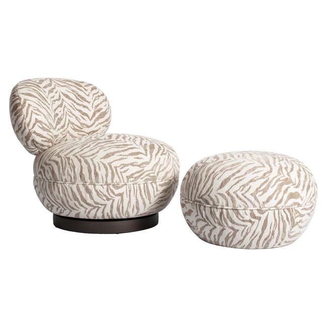 Richmond Interiors  Poef & Voetenbank Jace beige tijger Ø 64 cm