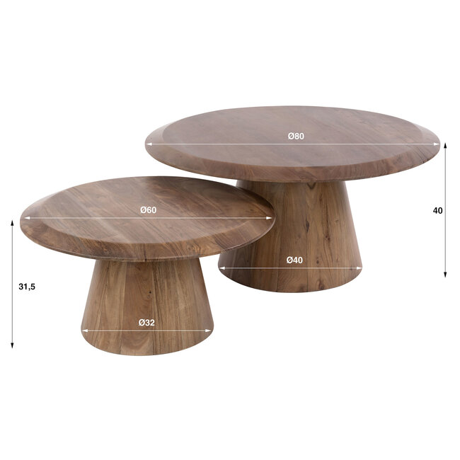 WoonStijl Salontafel Rona set van 2 acacia bruin