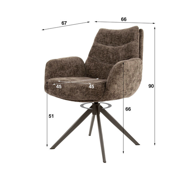 WoonStijl Armstoel Lounge draaibaar taupe met bruin onderstel