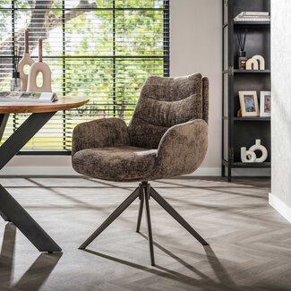 WoonStijl Armstoel Lounge draaibaar taupe met bruin onderstel