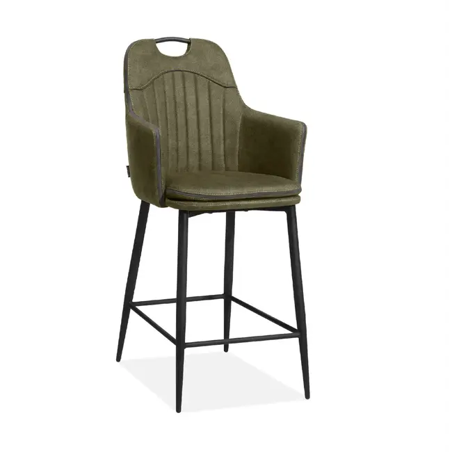 WoonMax Barstoel Morris -  Luxor Antraciet, Cognac en Groen