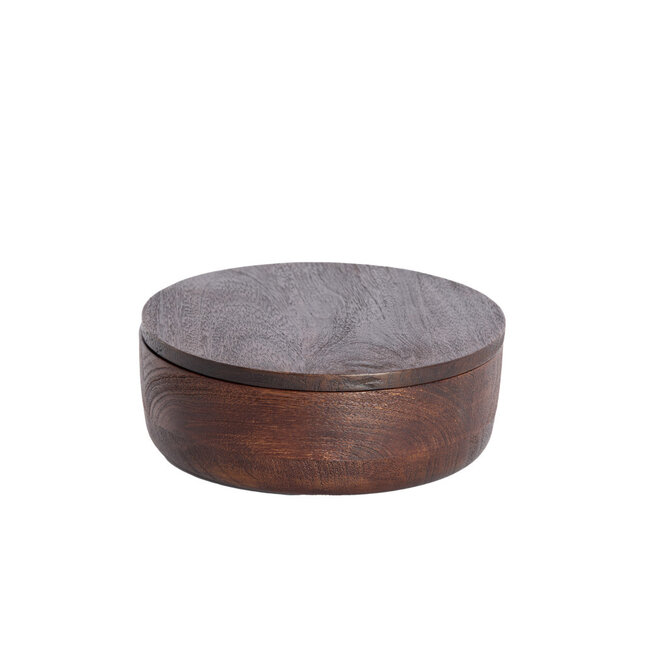 Light & Living Deco box Ø19x7 cm METETI hout mat donker bruin
