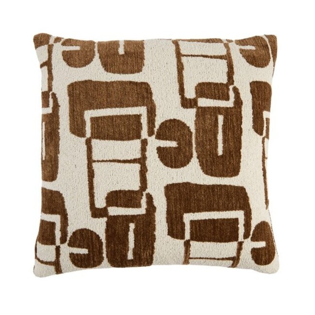 Light & Living Kussen 45x45 cm LYSS donker bruin+crème veren gevuld