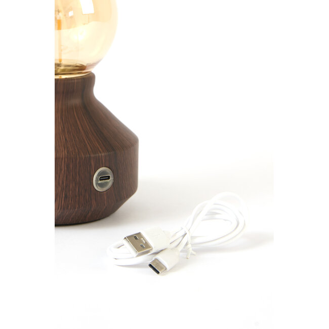 Light & Living Tafellamp LED Ø13x21,5 cm ZENY hout print d bruin+glas amber