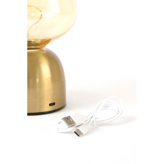 Light & Living Tafellamp LED Ø12,5x19,5 cm VAZYR goud+glas amber