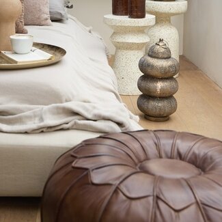 Light en Living Poef Ø58x32 cm CALIMA leer bruin