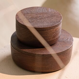 Light & Living Deco box Ø19x7 cm METETI hout mat donker bruin