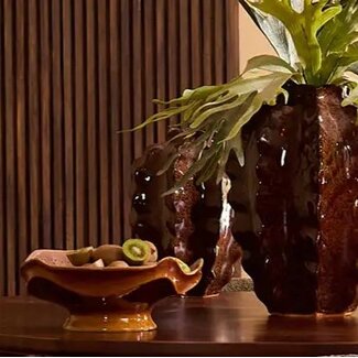 Light en Living Schaal op voet 36x33,5x14 cm SARAG keramiek oud roze+cognac