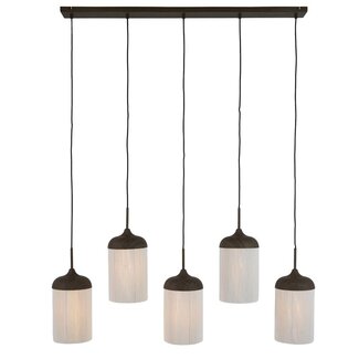 Light en Living Hanglamp 5L 117x10x27 cm DANIA houtprint donkerbruin+touw crème