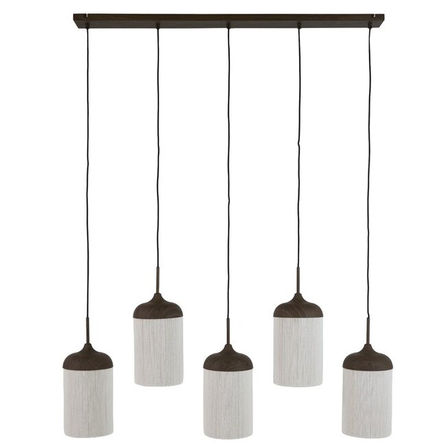 Light en Living Hanglamp 5L 117x10x27 cm DANIA houtprint donkerbruin+touw crème